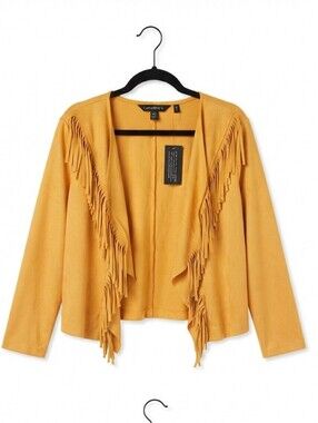 Colleen Lopez Faux Suede Fringe Open Jacket/Cardigan NWOT